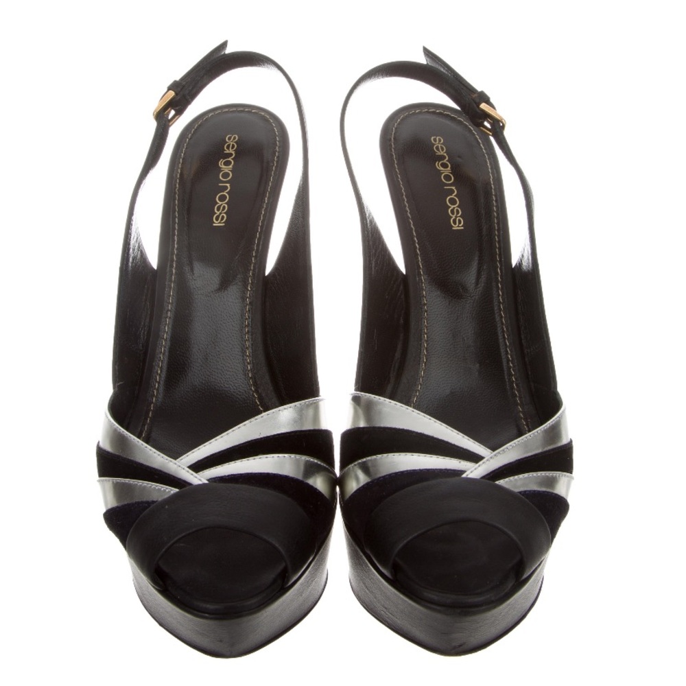 Sergio Rossi Leather Platform Slingbacks.
